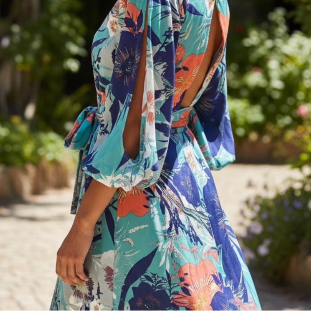 Bisou Bisou Teal and Floral Dress